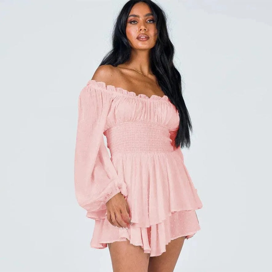 Ladies Wrinkle Boat Neck Daily Ruffled Jumpsuits GKAZ001