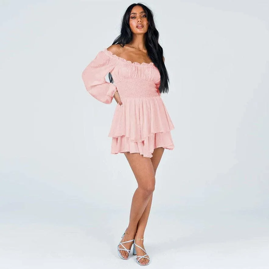 Ladies Wrinkle Boat Neck Daily Ruffled Jumpsuits GKAZ001