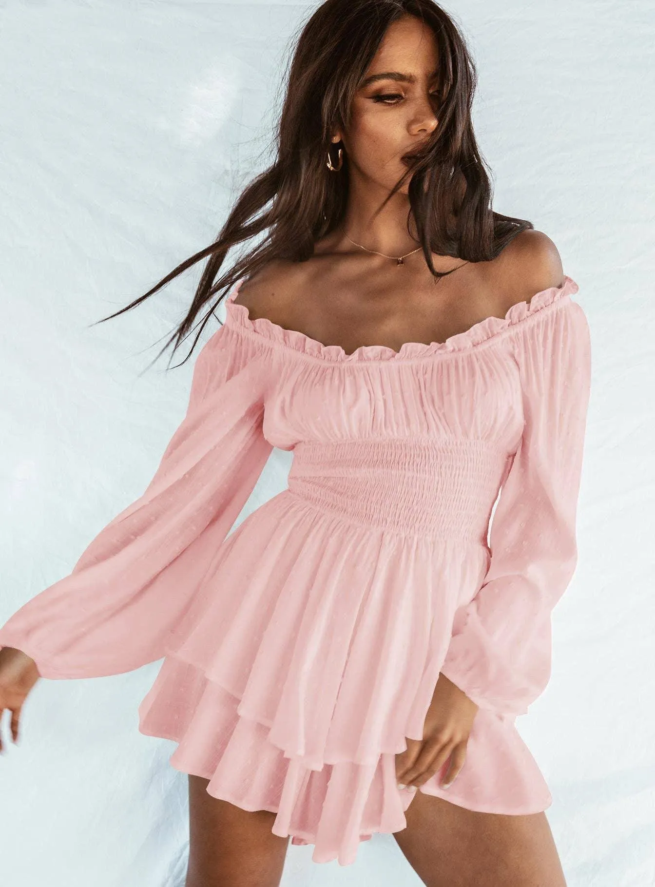 Ladies Wrinkle Boat Neck Daily Ruffled Jumpsuits GKAZ001
