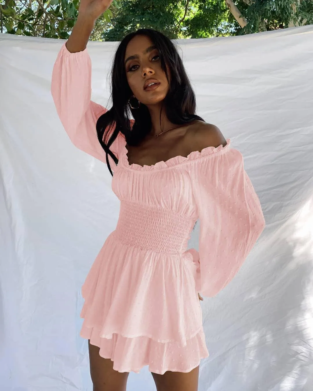 Ladies Wrinkle Boat Neck Daily Ruffled Jumpsuits GKAZ001
