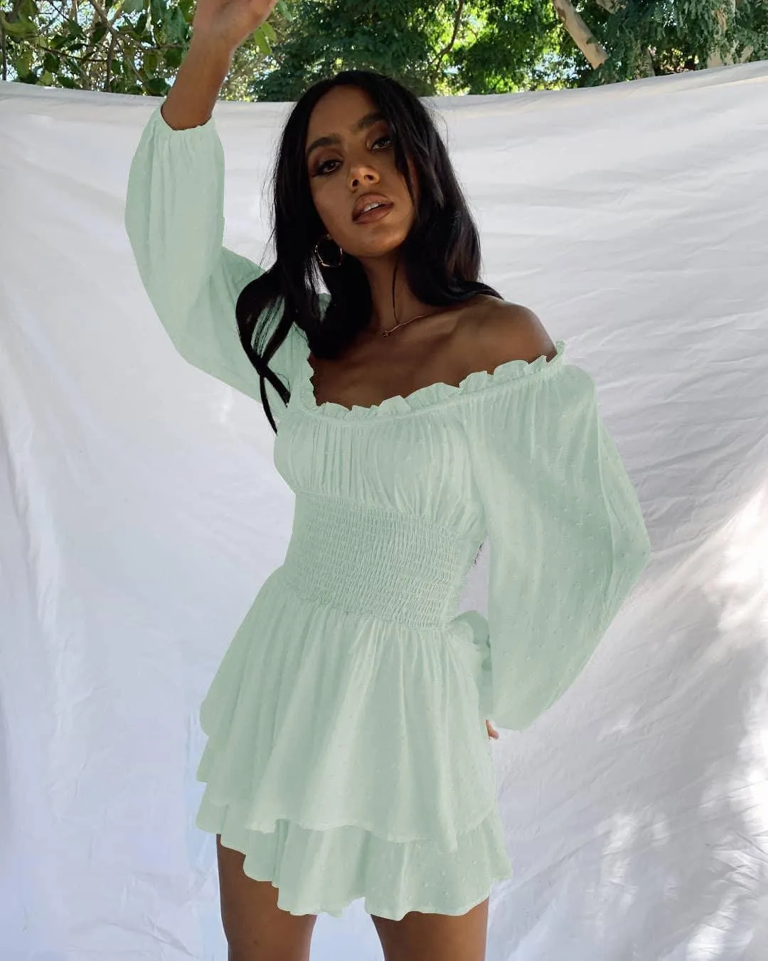 Ladies Wrinkle Boat Neck Daily Ruffled Jumpsuits GKAZ001