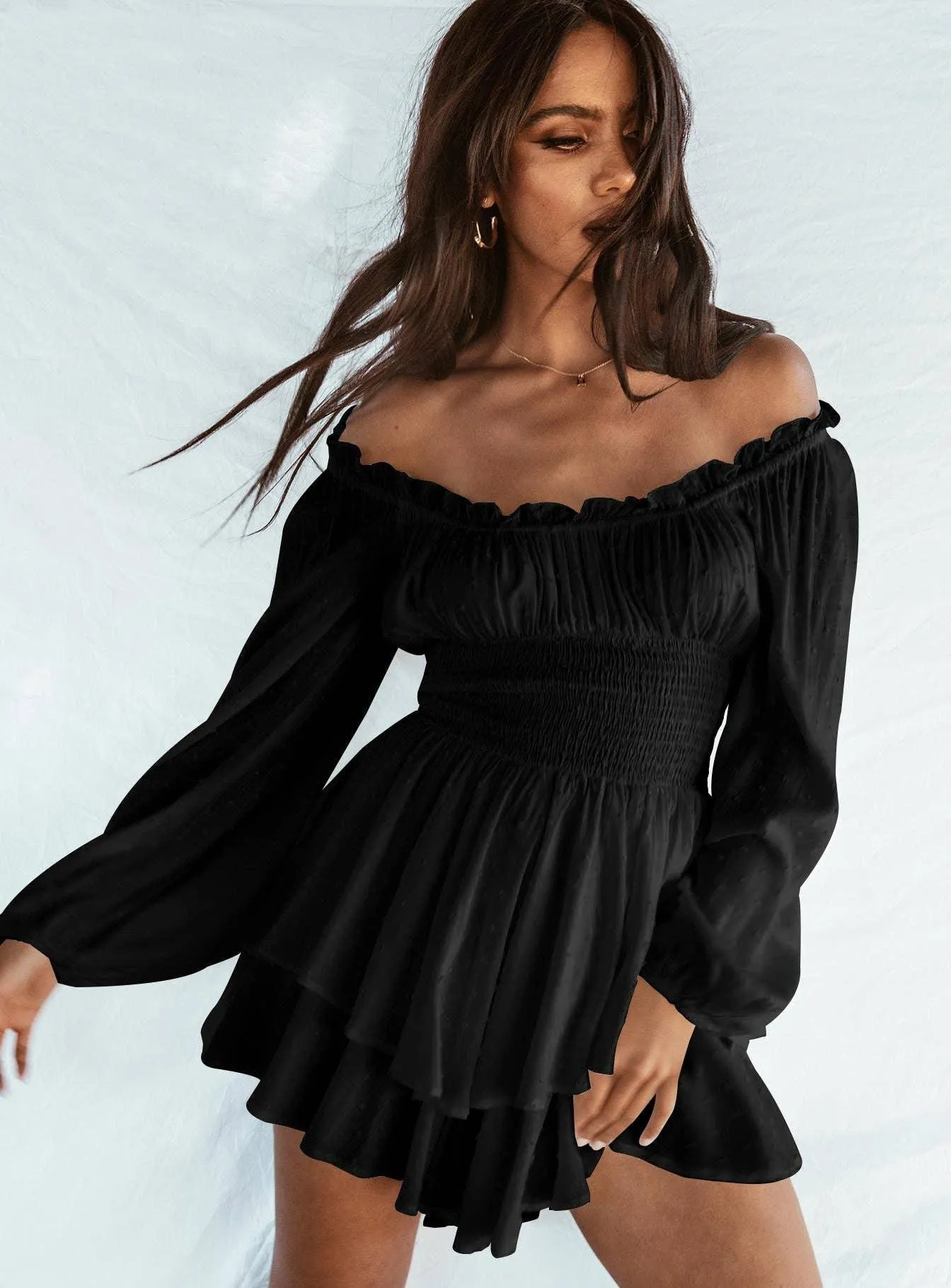 Ladies Wrinkle Boat Neck Daily Ruffled Jumpsuits GKAZ001