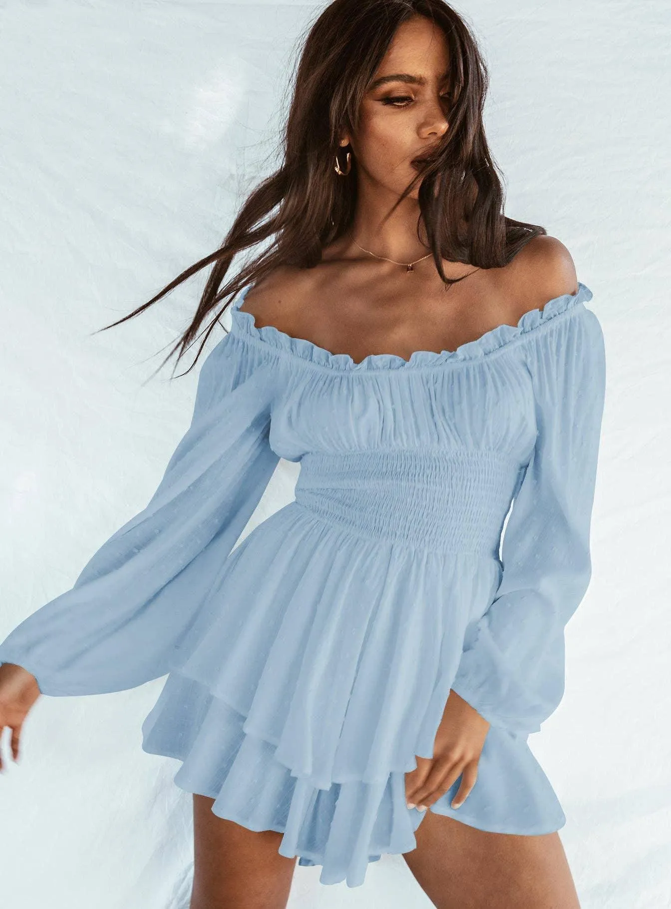 Ladies Wrinkle Boat Neck Daily Ruffled Jumpsuits GKAZ001
