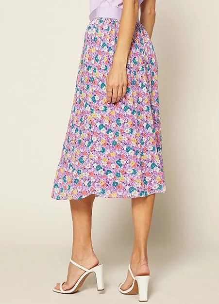 Lavendar Floral Pleated Skirt