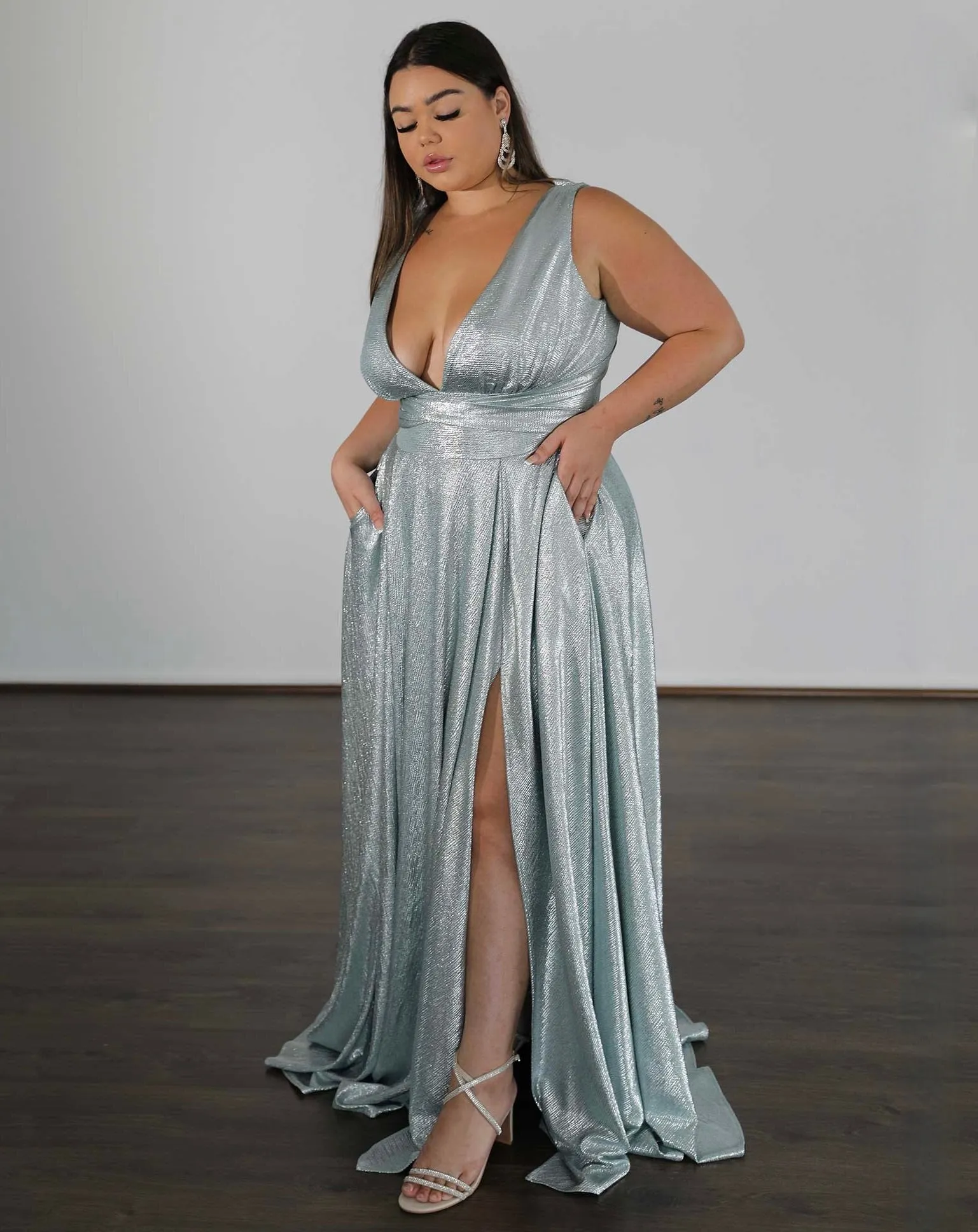 Lexa Stretch Shimmer Gown - Seafoam