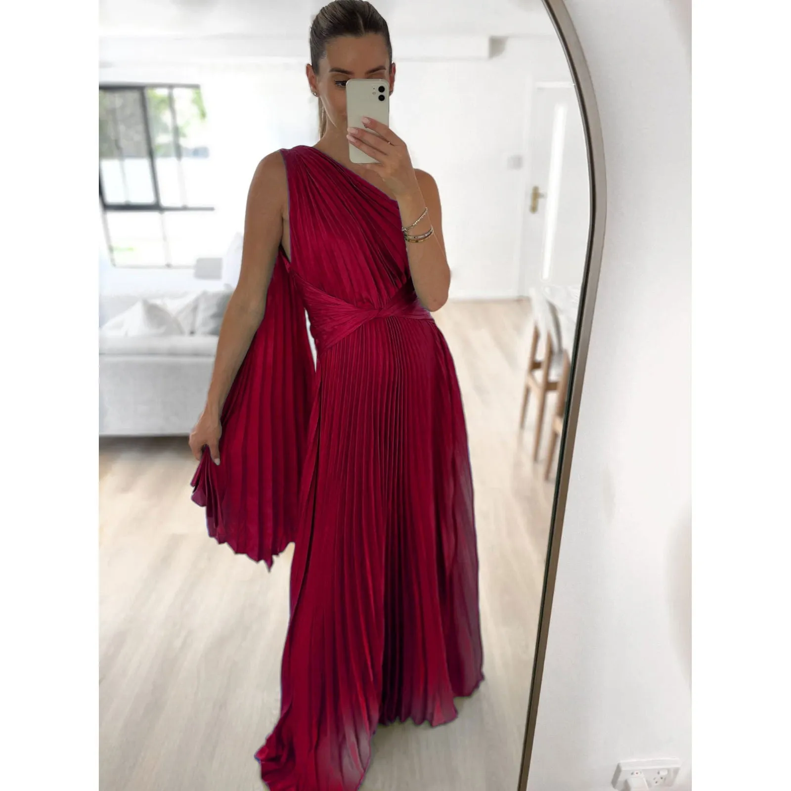 LovelyRLovely Slant Shoulder Pleated Casual INS Loose Dress