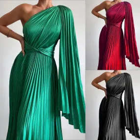 LovelyRLovely Slant Shoulder Pleated Casual INS Loose Dress