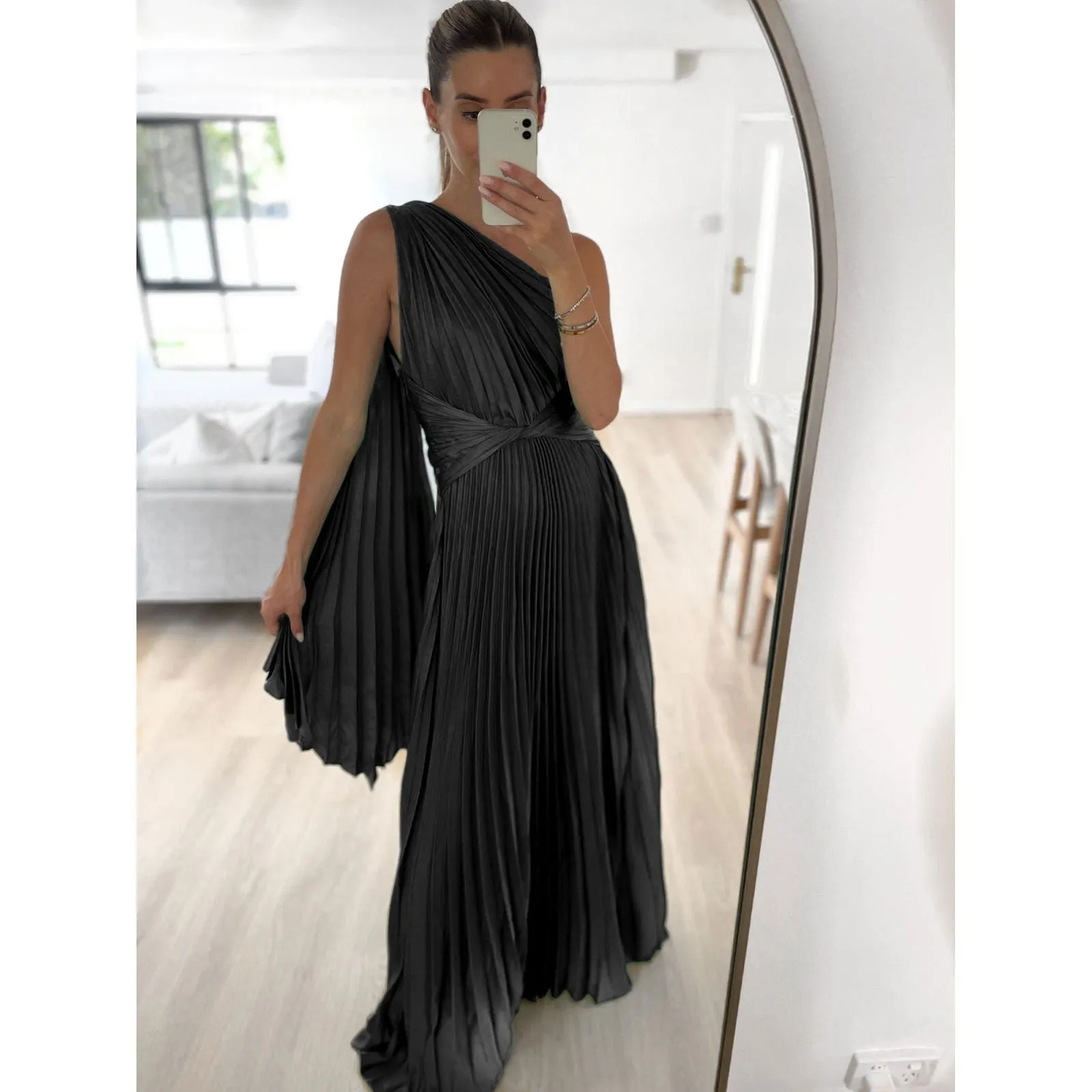 LovelyRLovely Slant Shoulder Pleated Casual INS Loose Dress