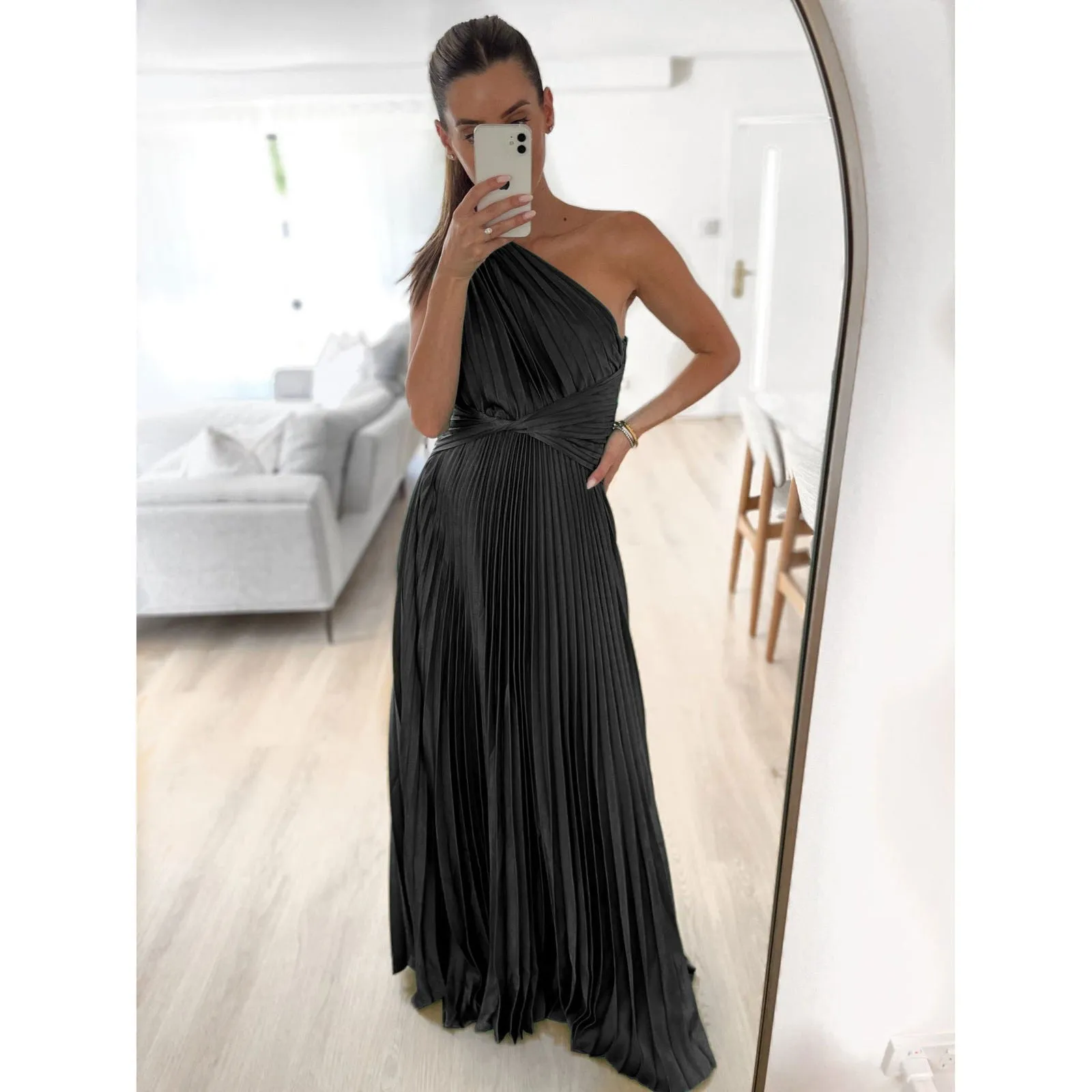 LovelyRLovely Slant Shoulder Pleated Casual INS Loose Dress