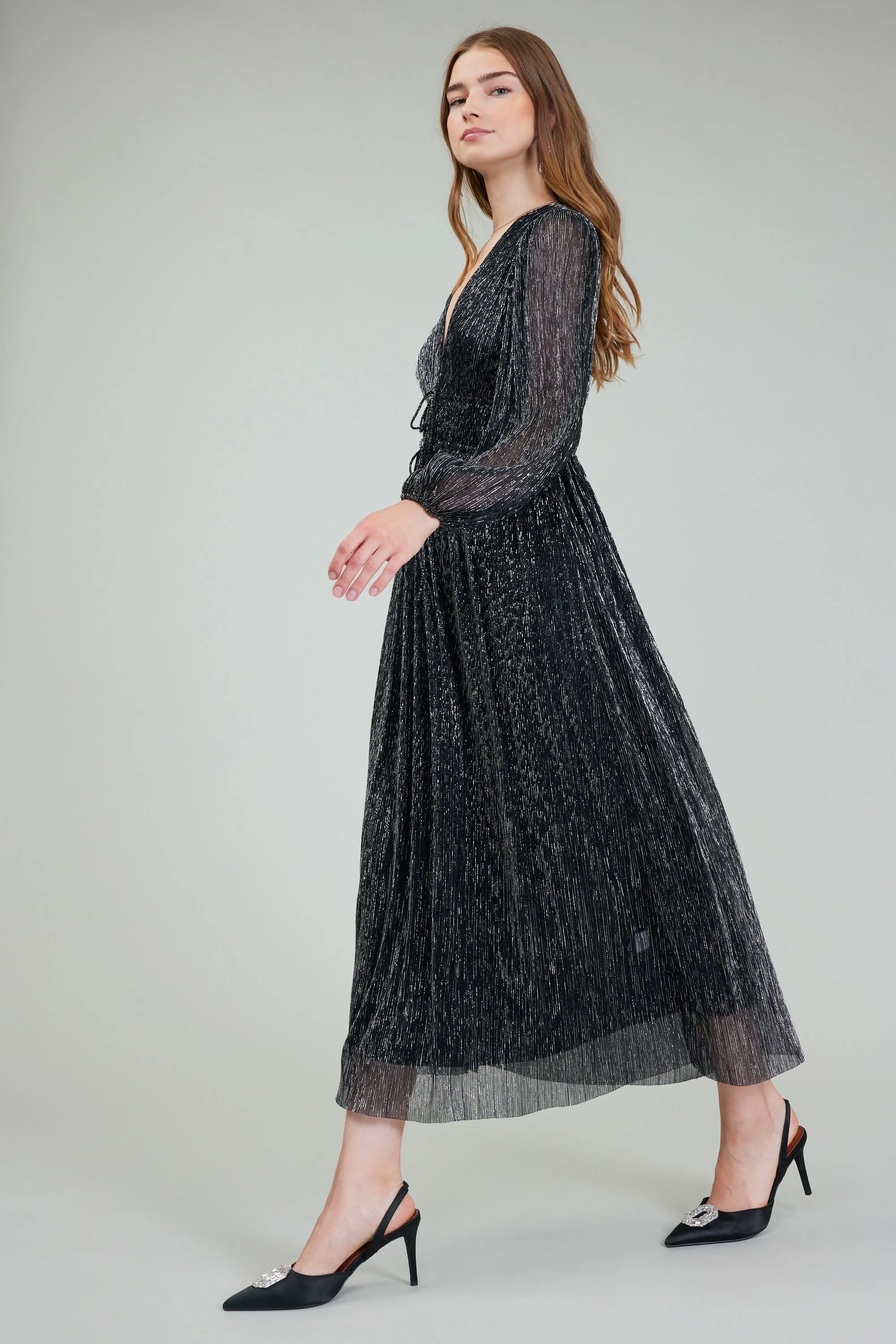 Lurex Pleated Maxi Dress