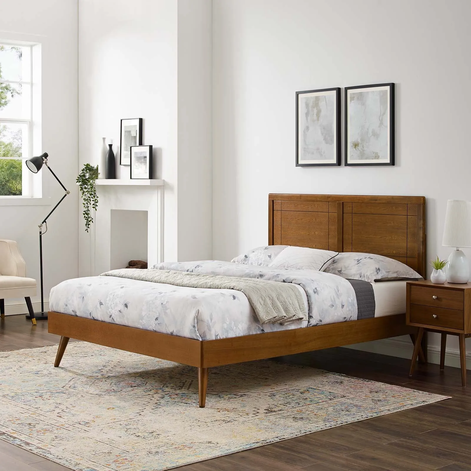 Marlee King Wood Platform Bed With Splayed Legs Walnut MOD-6629-WAL