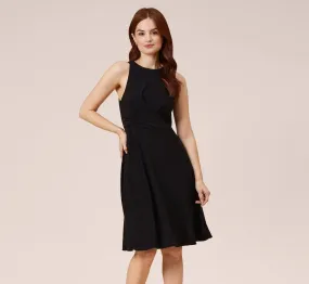 Matte Stretch Jersey Fit And Flare Short Halter Dress In Black