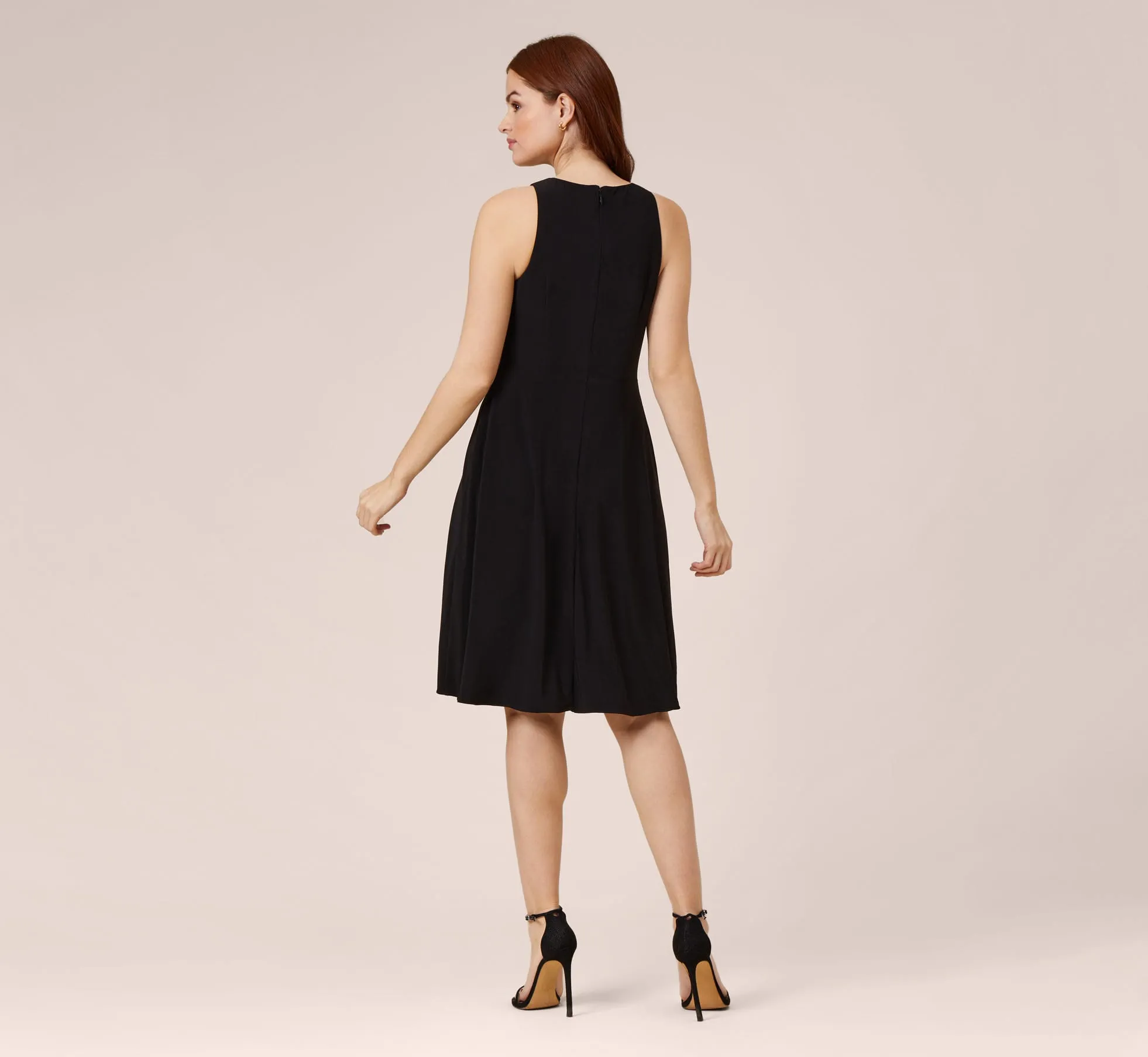Matte Stretch Jersey Fit And Flare Short Halter Dress In Black