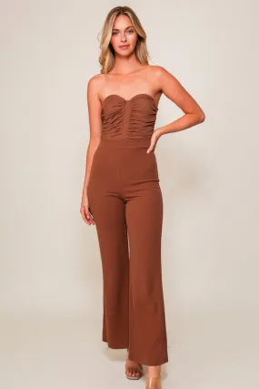Mocha Night Out Mesh Top Techno Crepe Jumpsuit