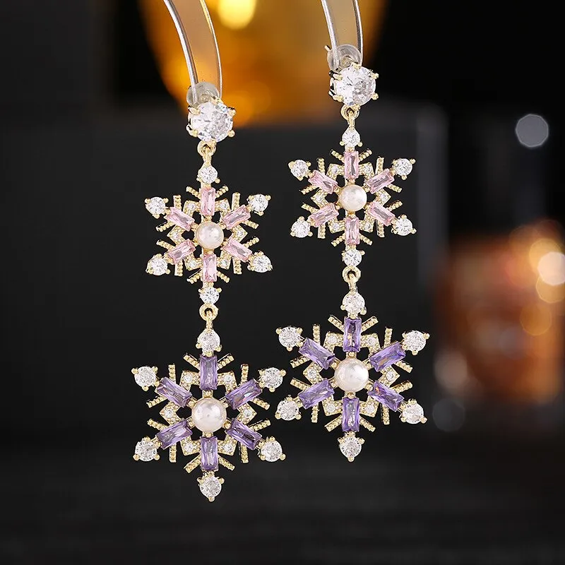 New Cubic Zircon S925 Silver Needle Long Light Luxury Banquet Dress Earrings Micro-set Zircon Snowflake Earrings LYJ229