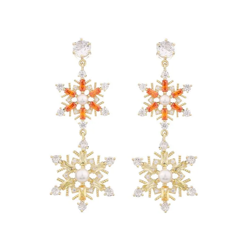 New Cubic Zircon S925 Silver Needle Long Light Luxury Banquet Dress Earrings Micro-set Zircon Snowflake Earrings LYJ229