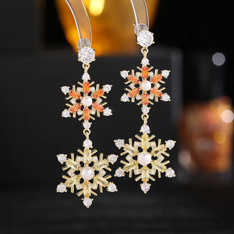 New Cubic Zircon S925 Silver Needle Long Light Luxury Banquet Dress Earrings Micro-set Zircon Snowflake Earrings LYJ229