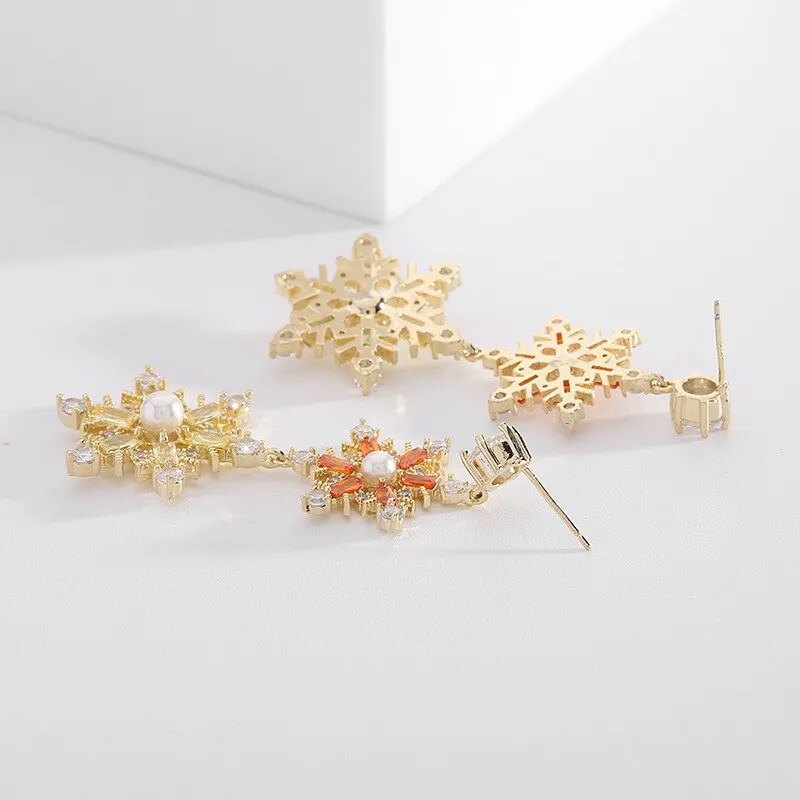 New Cubic Zircon S925 Silver Needle Long Light Luxury Banquet Dress Earrings Micro-set Zircon Snowflake Earrings LYJ229