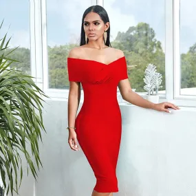 Off Shoulder Midi Party Dresses