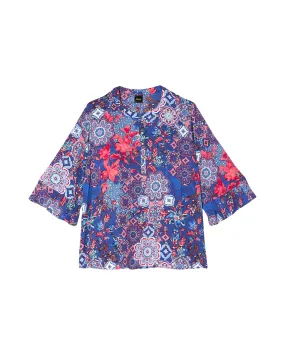 Pamela Blouse | Royal Blue / Coral