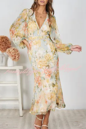 Pamelia Floral Print Irregular Pleated Tuxedo Skirt Pearl Maxi Dress