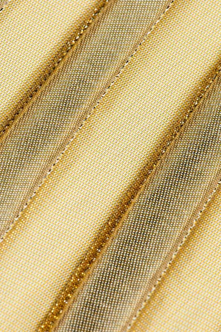 Pleated High Rise Midi Skirt in Gold