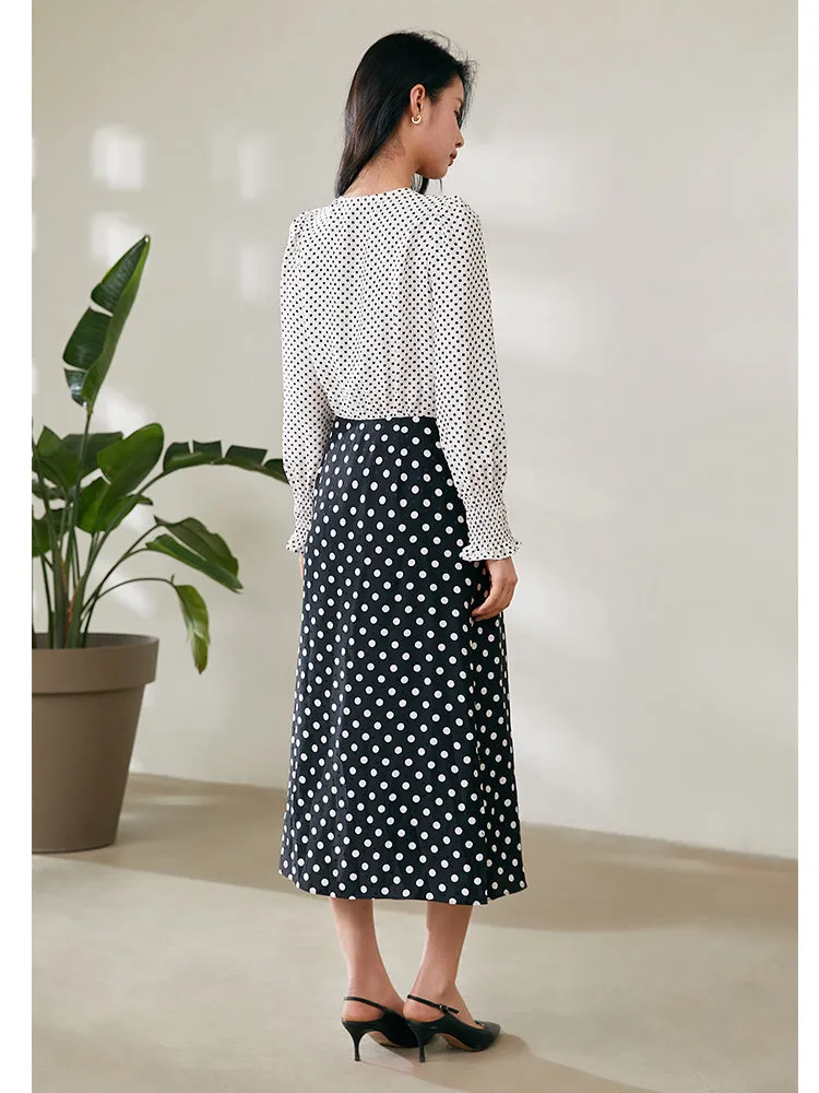 Polka Dots Slim V-Neck Wrap Maxi Dress