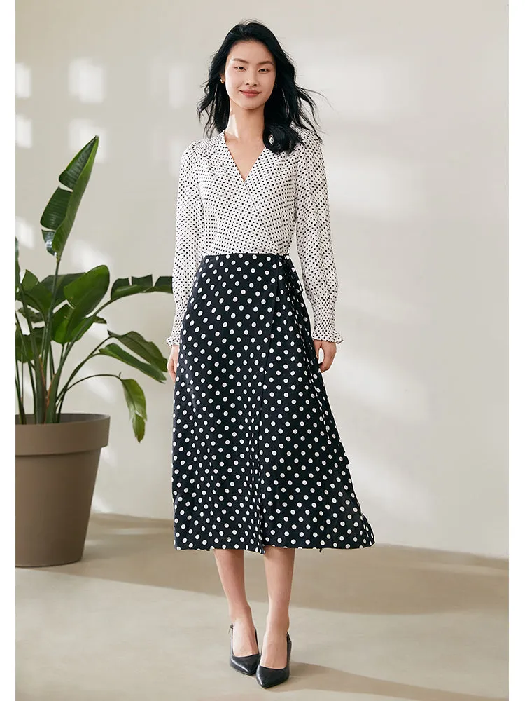 Polka Dots Slim V-Neck Wrap Maxi Dress