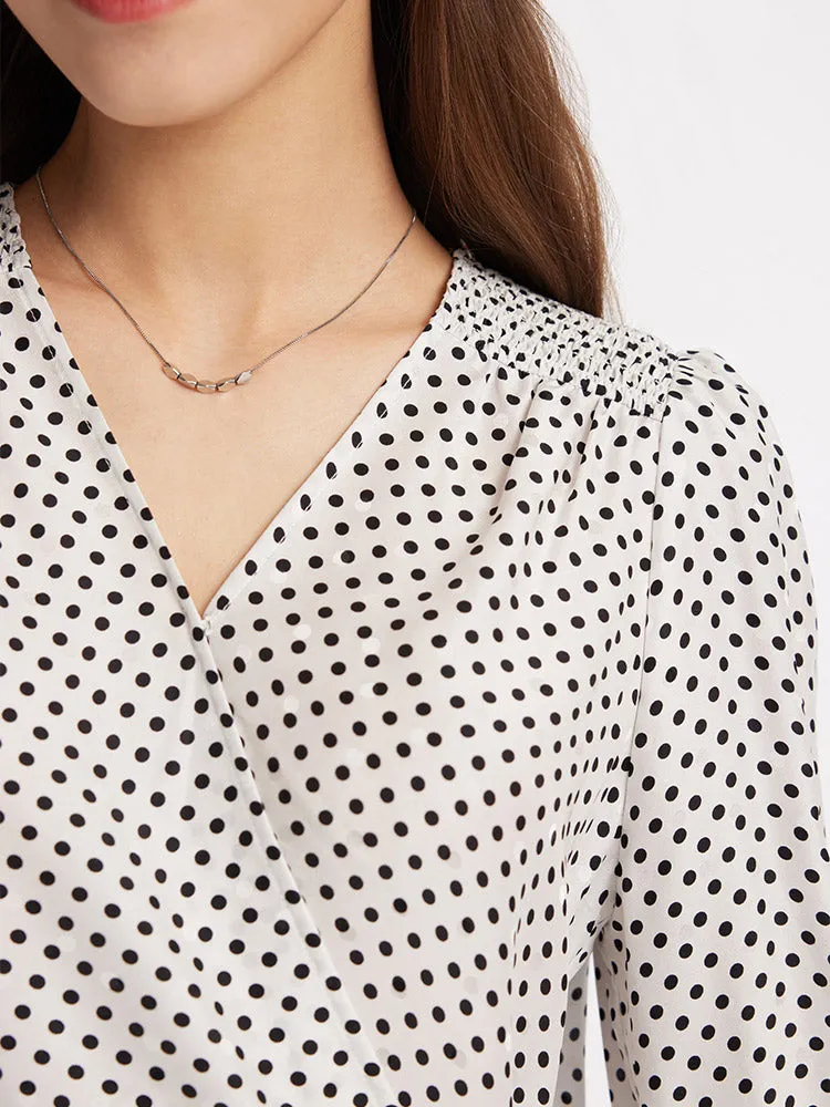 Polka Dots Slim V-Neck Wrap Maxi Dress