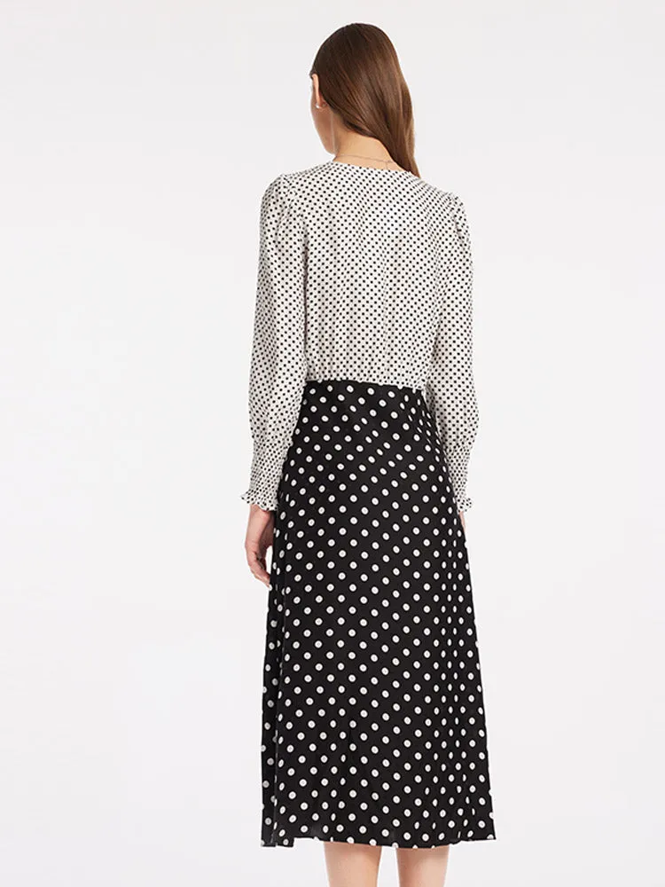 Polka Dots Slim V-Neck Wrap Maxi Dress