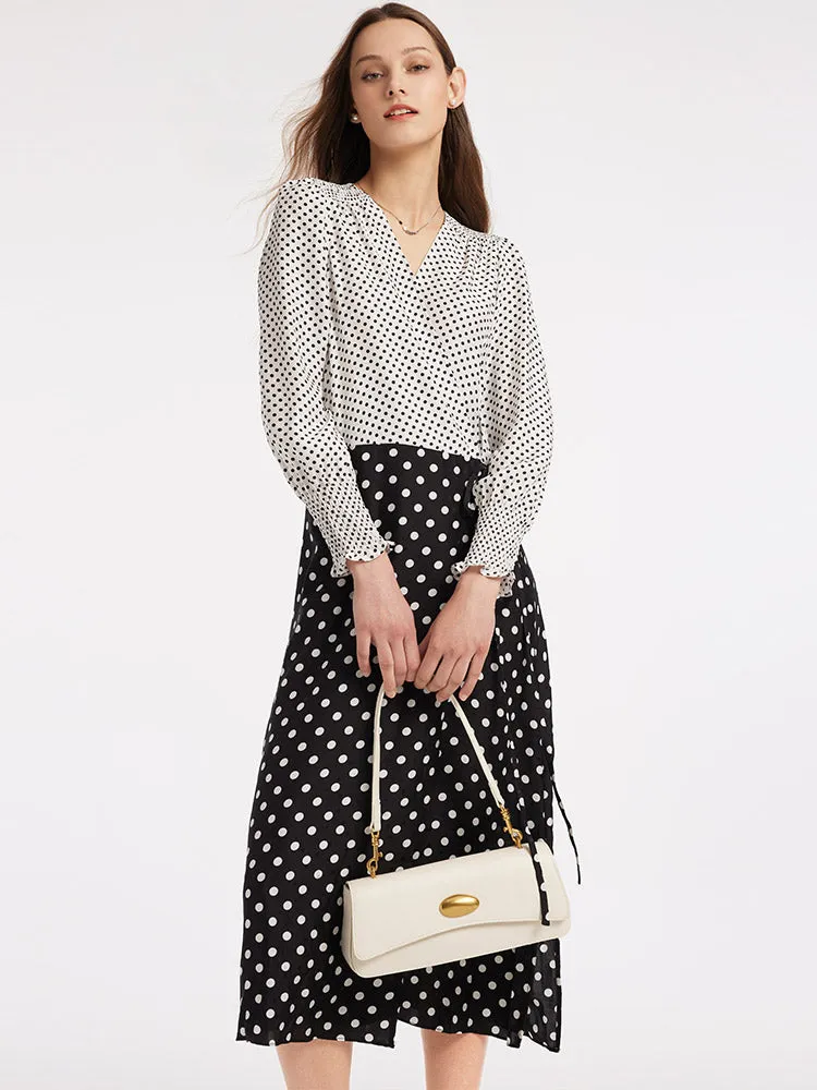 Polka Dots Slim V-Neck Wrap Maxi Dress