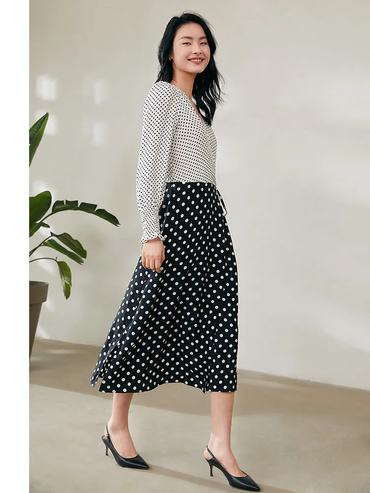 Polka Dots Slim V-Neck Wrap Maxi Dress