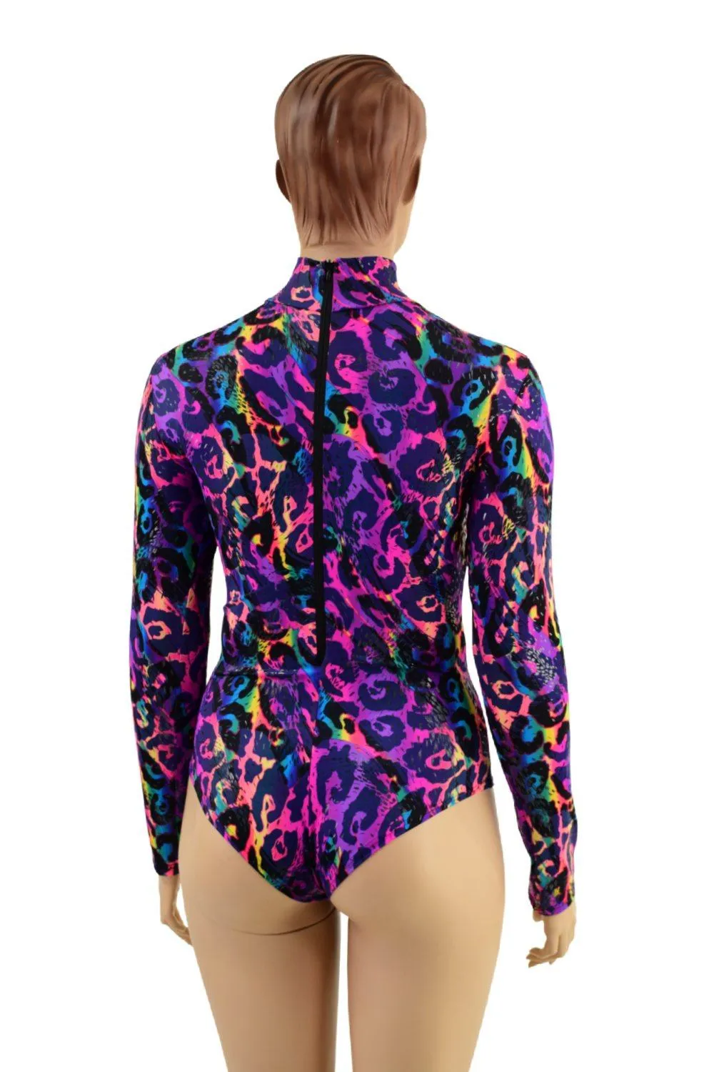 Rainbow Leopard Print Romper with Window Neckline