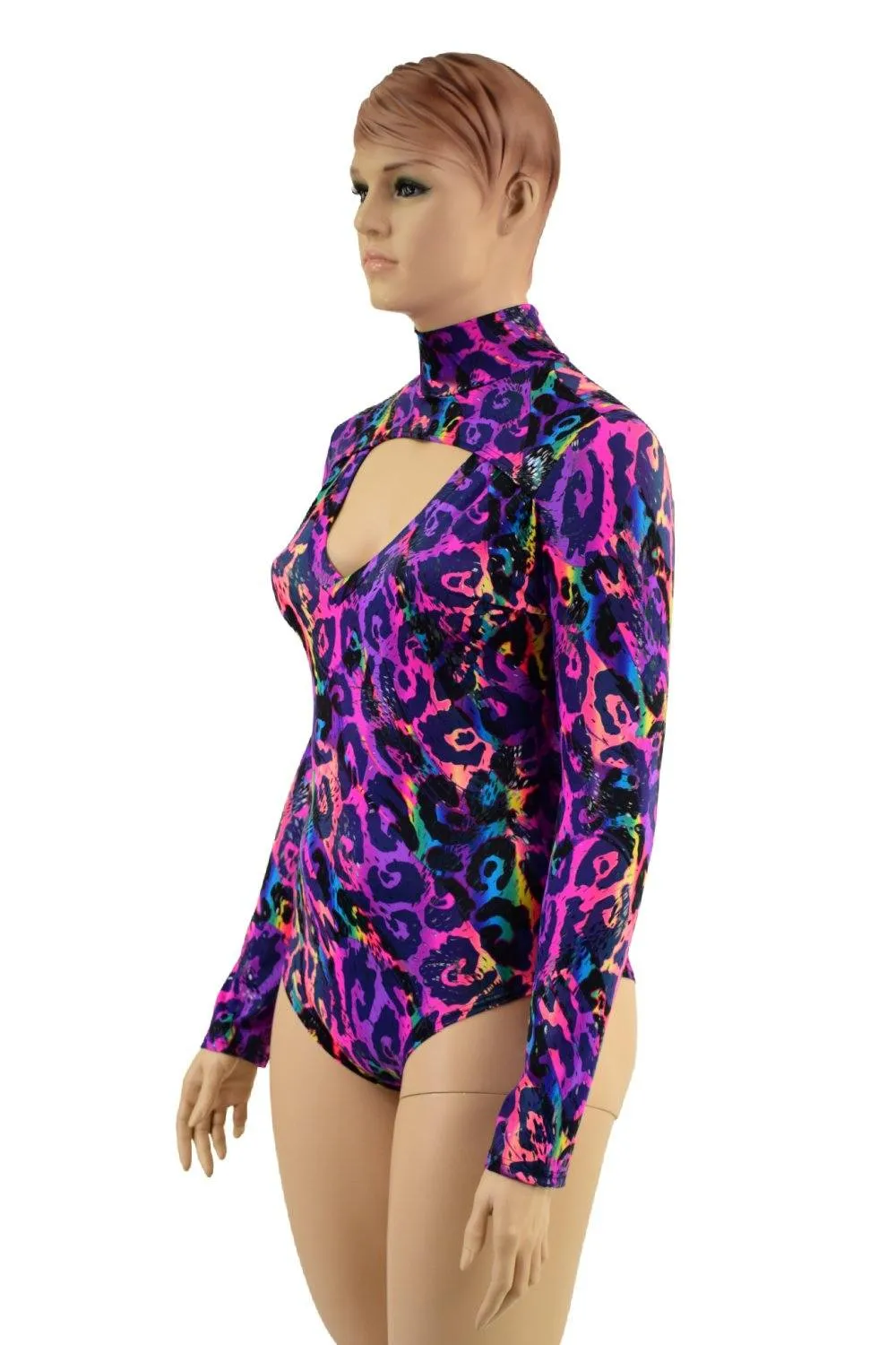 Rainbow Leopard Print Romper with Window Neckline