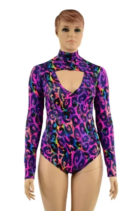 Rainbow Leopard Print Romper with Window Neckline