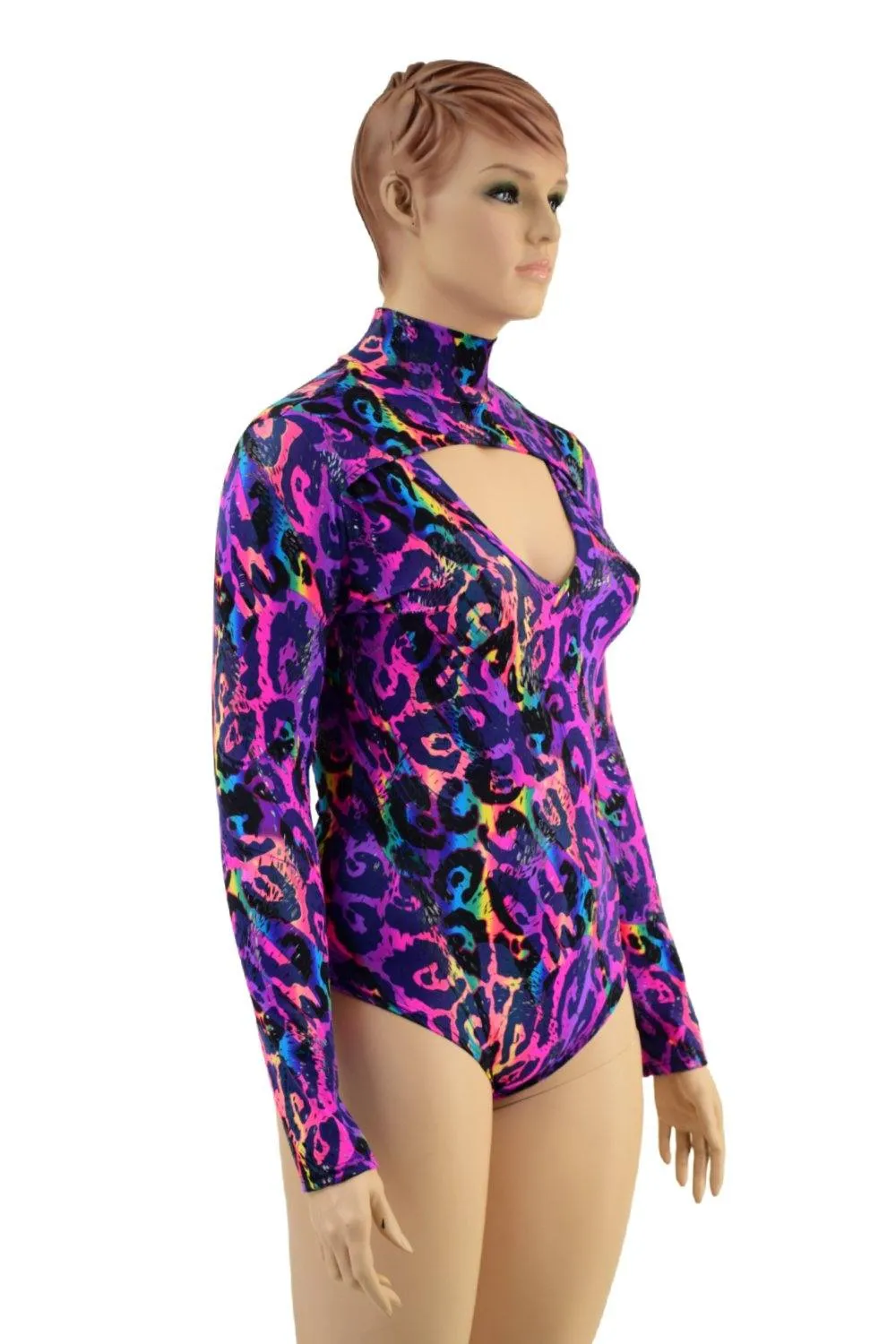 Rainbow Leopard Print Romper with Window Neckline