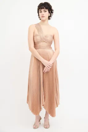 Rose Gold Metallic Pleated Asymmetrical Dress