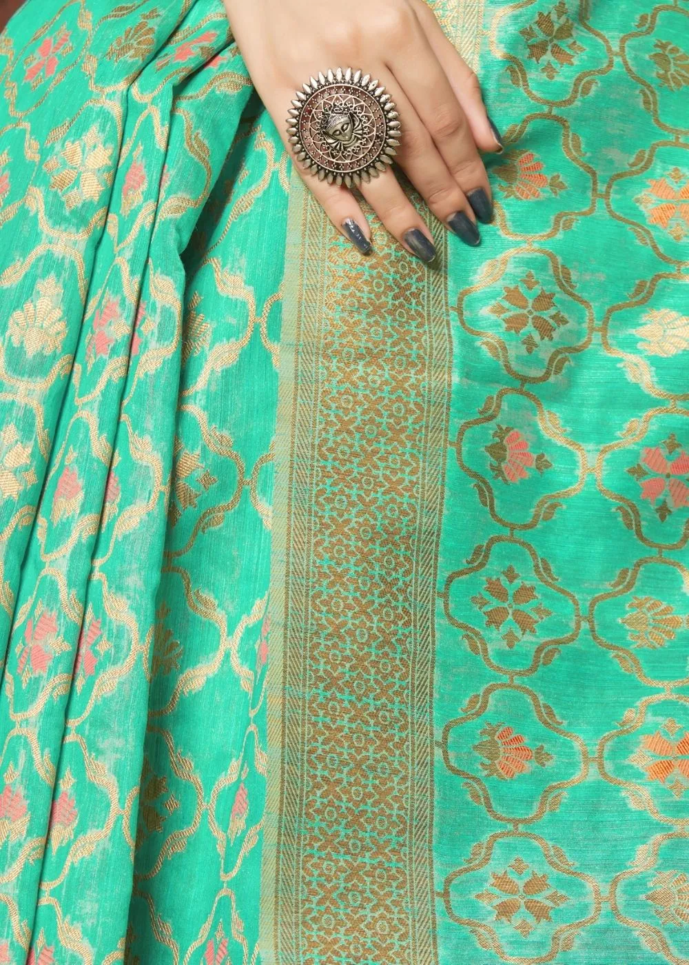 Sea Green Banarasi Cotton Silk Saree