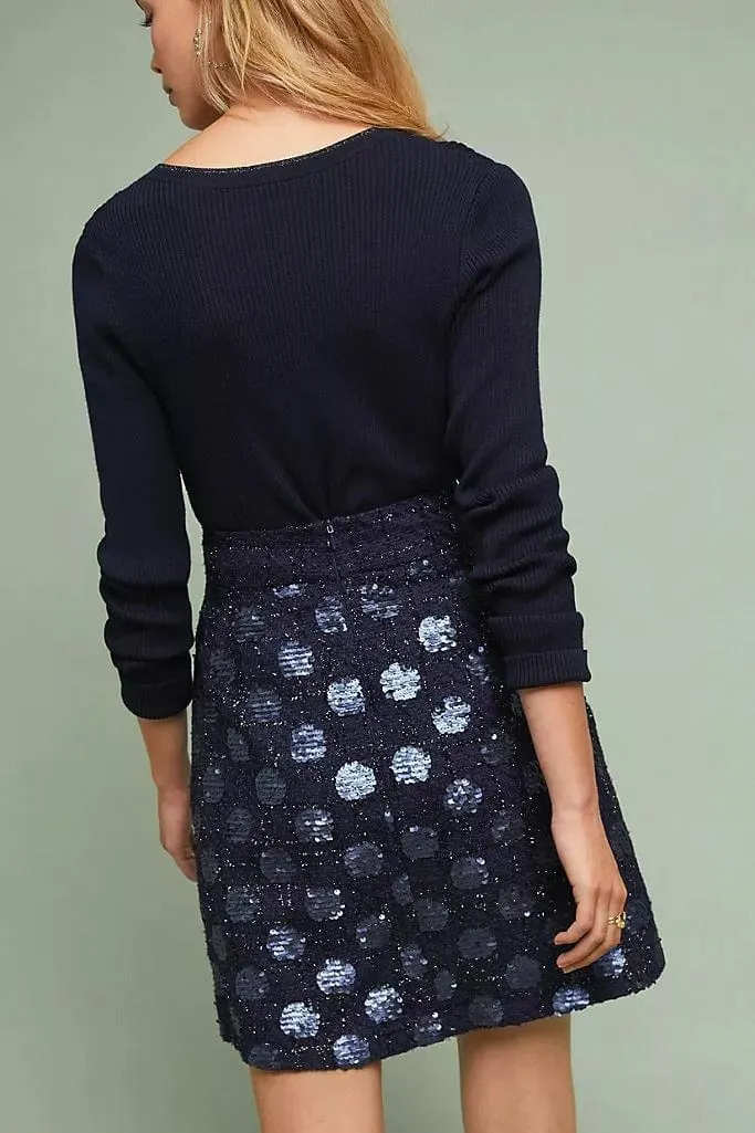 Sequin Navy Dot Mini Skirt