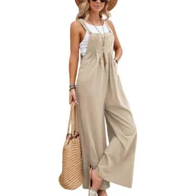 Solid Color Botton Strape Overalls Daily Jumpsuit SKJ2357