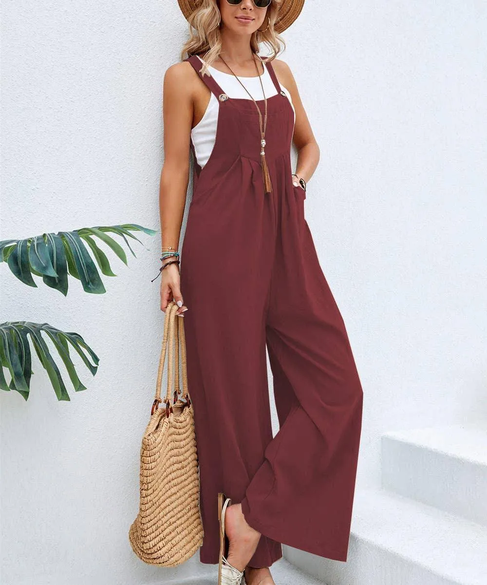 Solid Color Botton Strape Overalls Daily Jumpsuit SKJ2357
