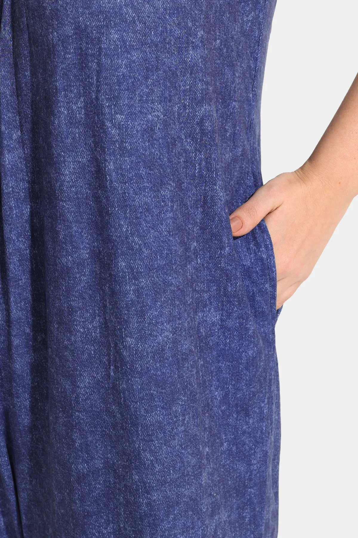 Spaghetti Strap Wide Leg Blue Jumpsuit with Pockets