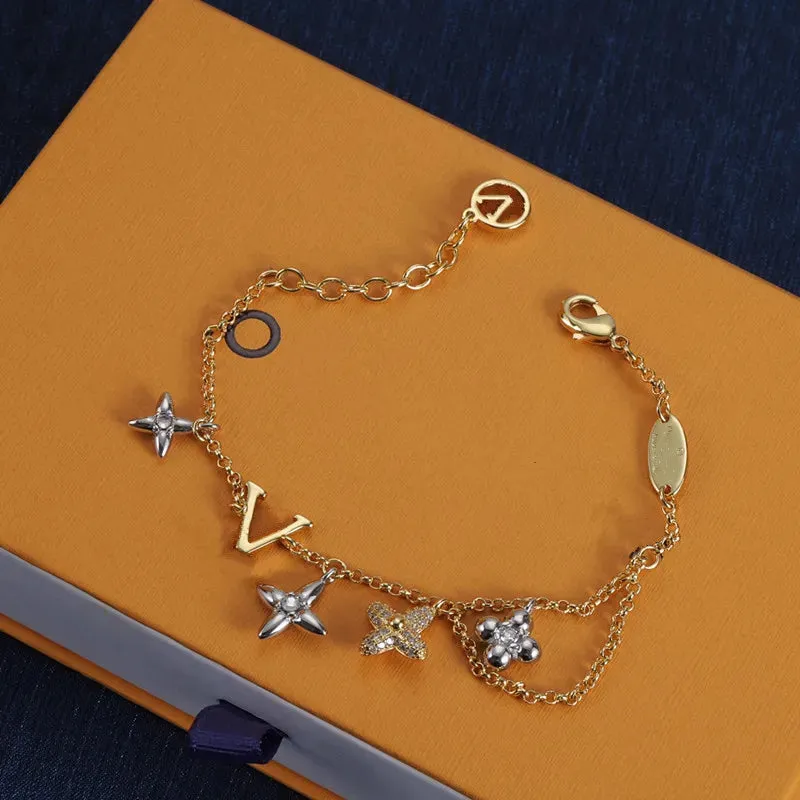With BOX luxury bracelets designer bracelet women letter small flower silver gold plated charm bracelet inlaid crystal womens designer jewelry