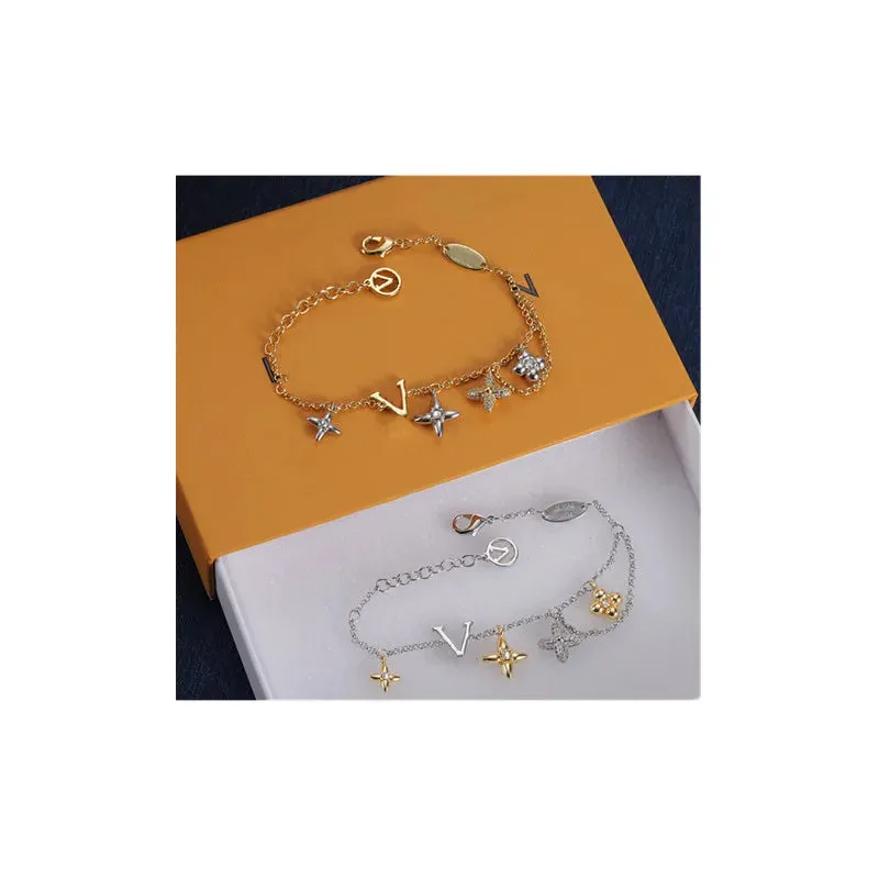 With BOX luxury bracelets designer bracelet women letter small flower silver gold plated charm bracelet inlaid crystal womens designer jewelry