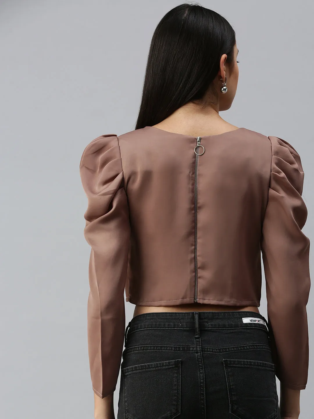 Women Taupe Solid Top